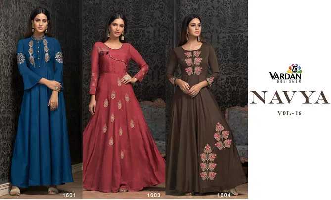 Navya Vol 16 By Vardan Maslin Embroidery Gown Wholesale Online